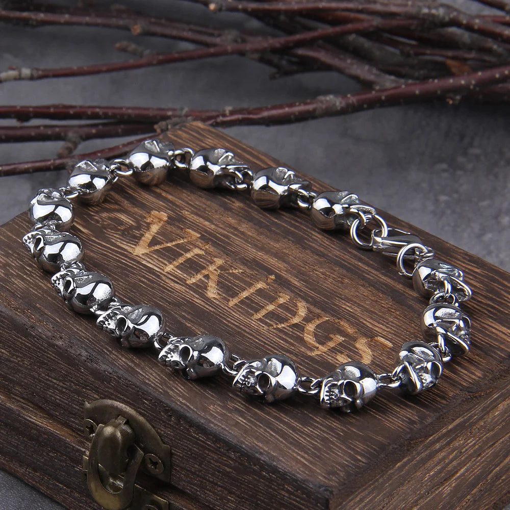 Stainless steel punk skull bracelet