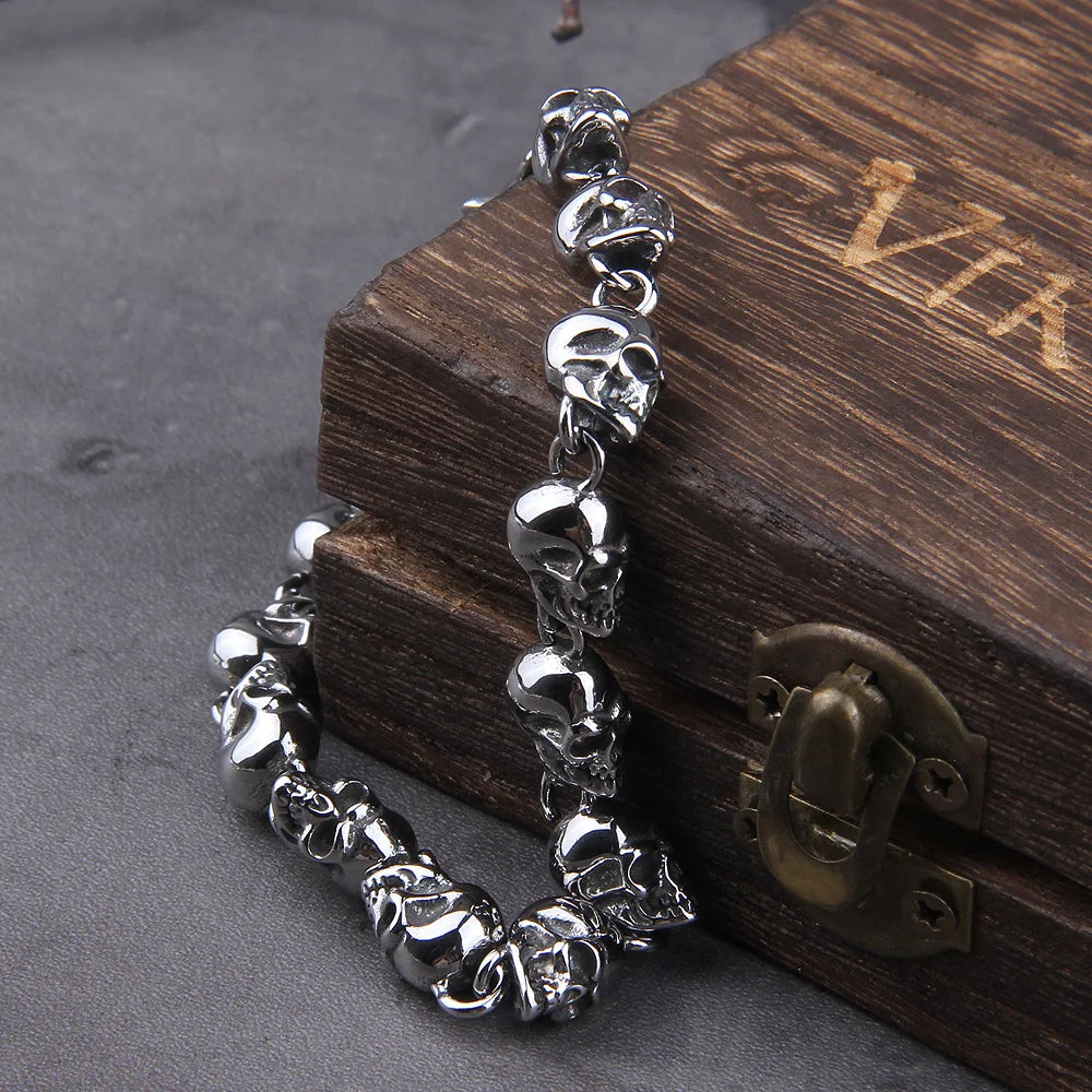 Stainless steel punk skull bracelet