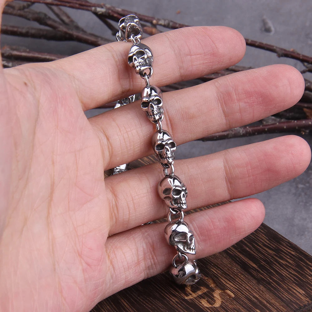 Stainless steel punk skull bracelet