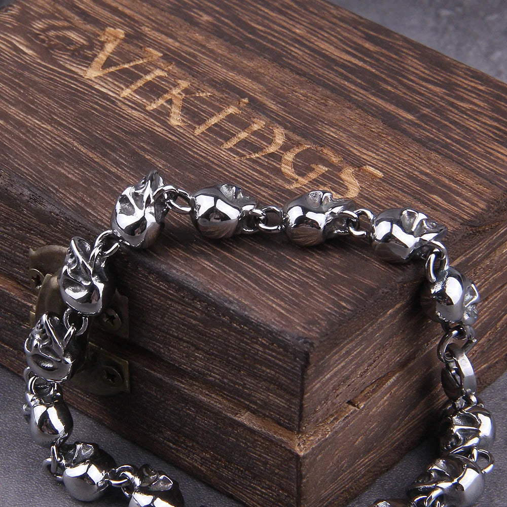 Stainless steel punk skull bracelet