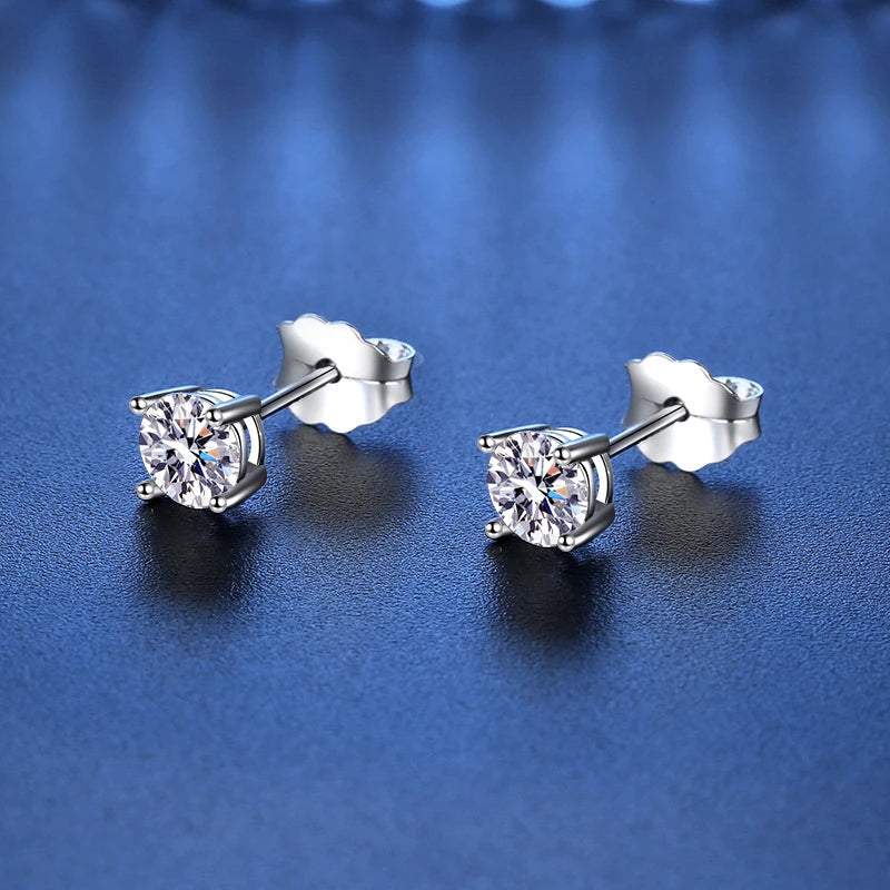 4 Prong Sterling Silver Moissanite Earrings