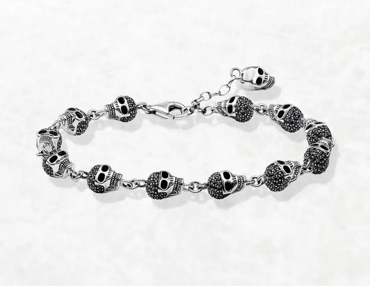 Skulls Link Chain 925 Sterling Silver Bracelet