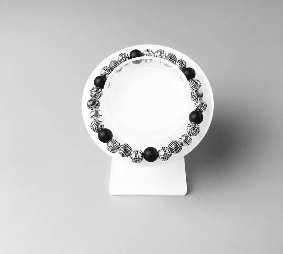 925 Sterling Silver Cross Beads & Obsidian Bracelet
