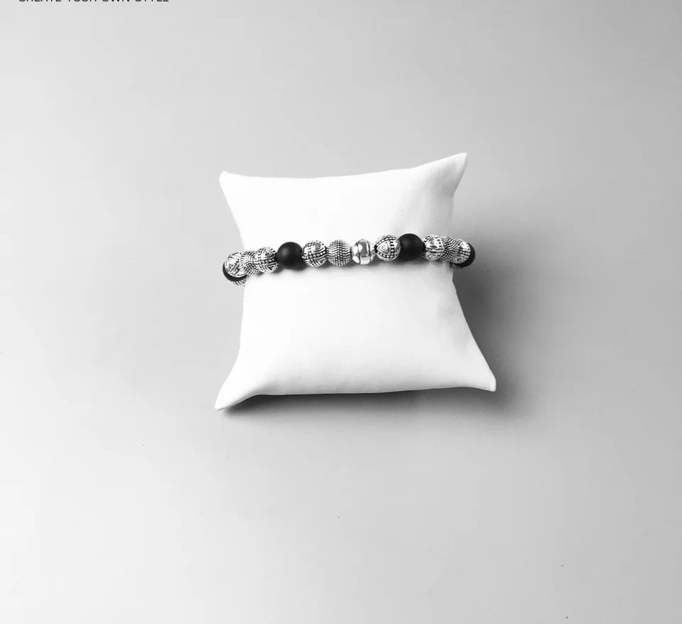 925 Sterling Silver Cross Beads & Obsidian Bracelet