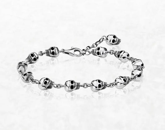 Skulls Link Chain 925 Sterling Silver Bracelet