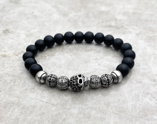 Skull Cross Beaded 925 Sterling Bracelet