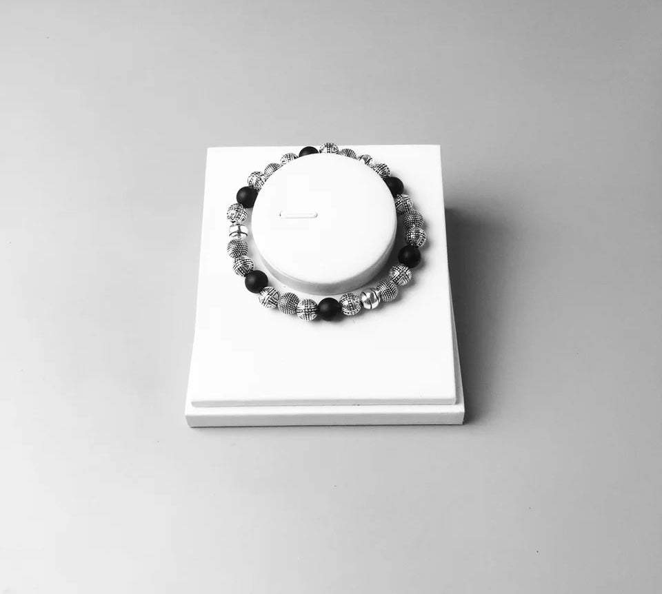 925 Sterling Silver Cross Beads & Obsidian Bracelet