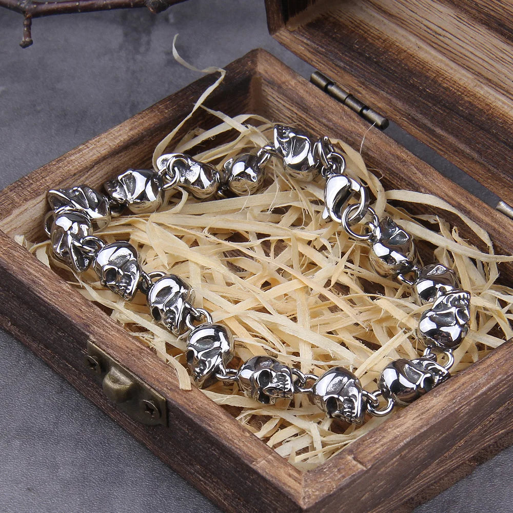 Stainless steel punk skull bracelet